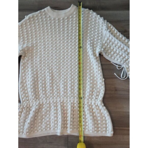 j.ing Ivory Cream Popcorn Knit Textured Drawstring Bell Sleeve sweater S - Picture 8 of 13